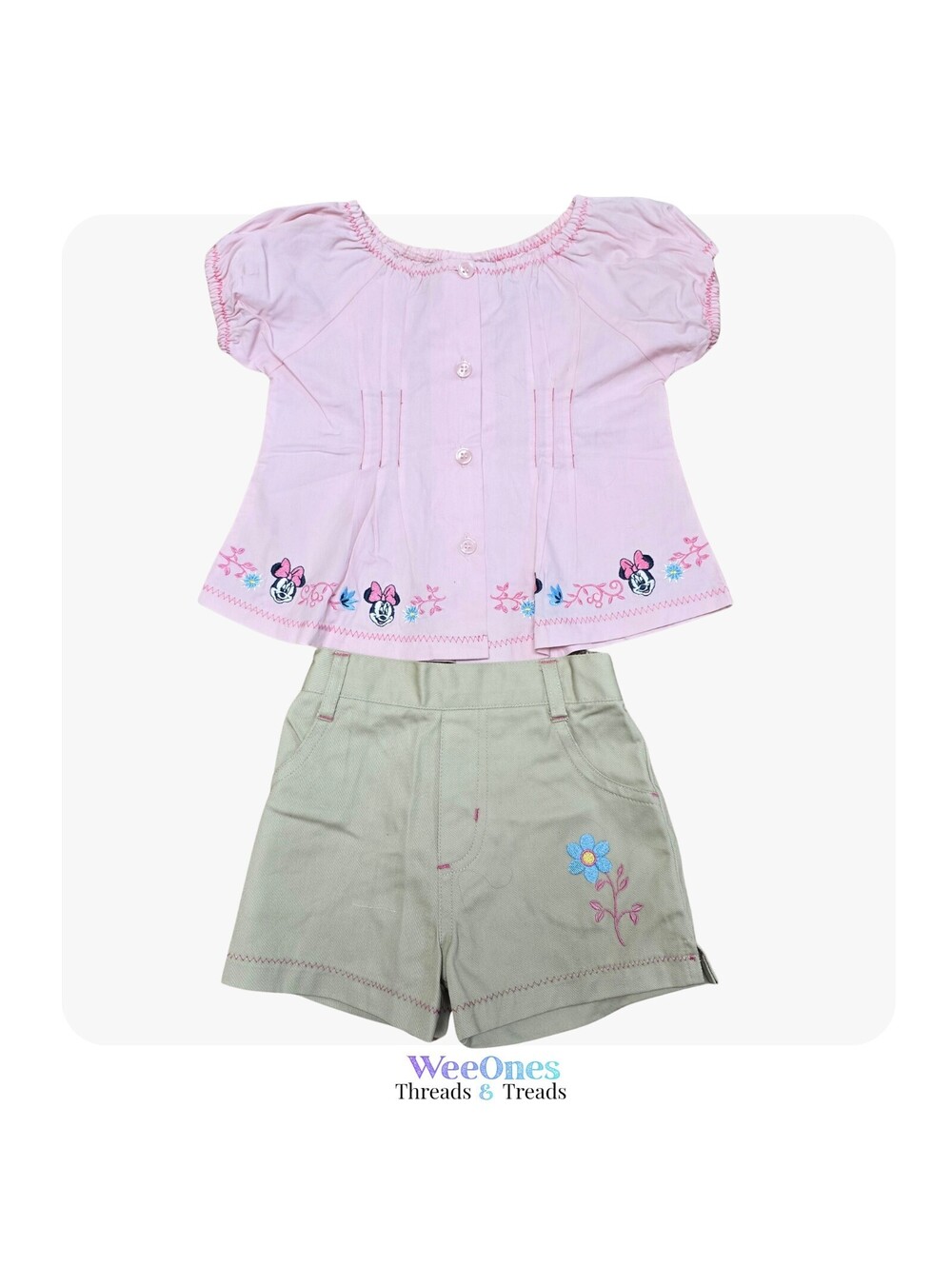 NWT Vintage Disney Minnie Mouse 2-Piece Outfit 12M Pink Embroidered Top & Shorts